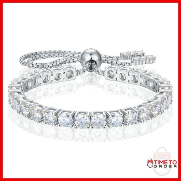 Moissanite Tennis Bracelet 7.76ct Adjustable 18K White Gold Plated Sterling - Picture 2 of 8